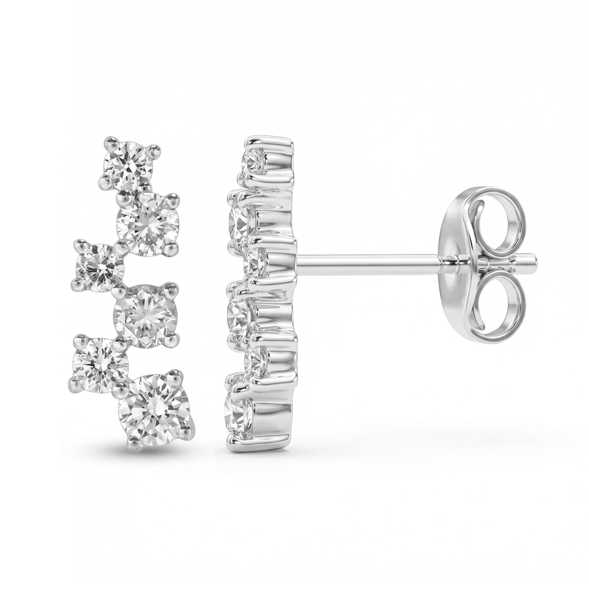 BeBling 14K White Gold 6 Stone Diamond Cluster Earrings side view