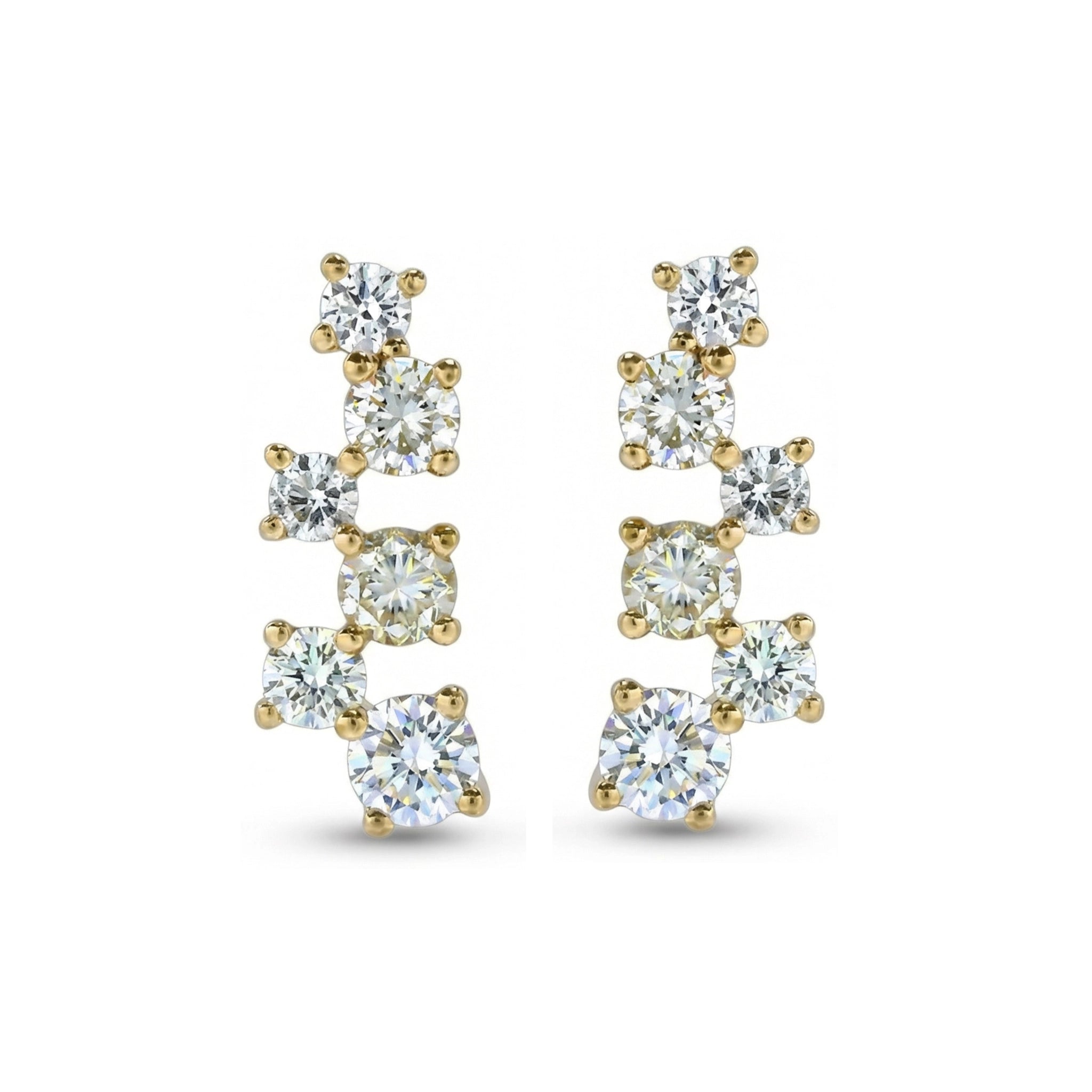 BeBling 14K White Gold 6 Stone Diamond Cluster Earrings front view - yellow gold