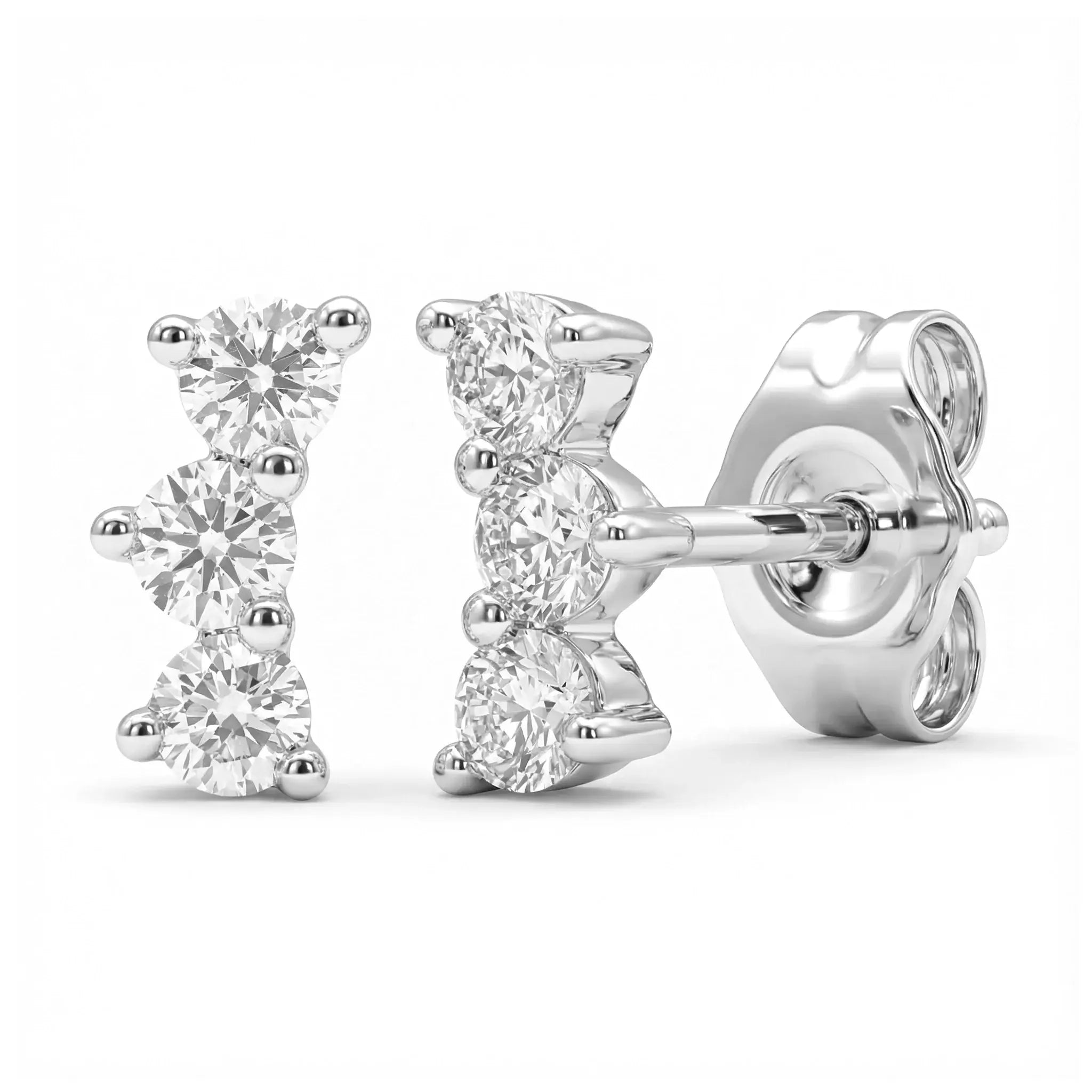 14K Yellow Gold Diamond Trilogy Stud Earrings - white gold