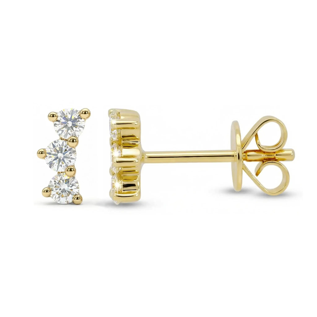 14K Yellow Gold Diamond Trilogy Stud Earrings - side view