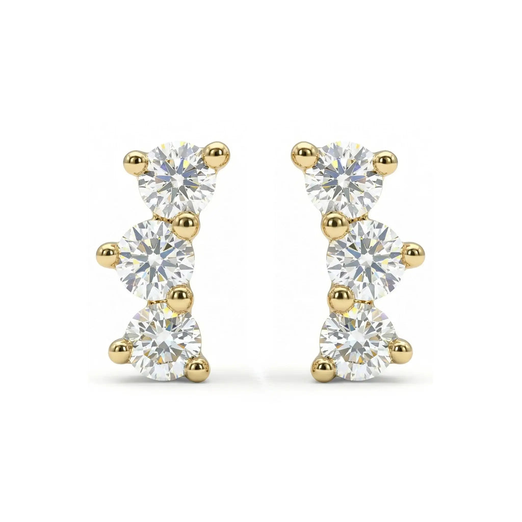 14K Yellow Gold Diamond Trilogy Stud Earrings
