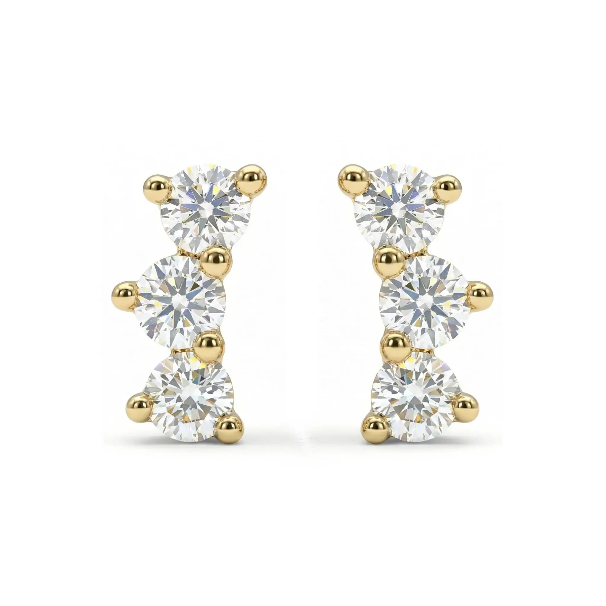 14K Yellow Gold Diamond Trilogy Stud Earrings