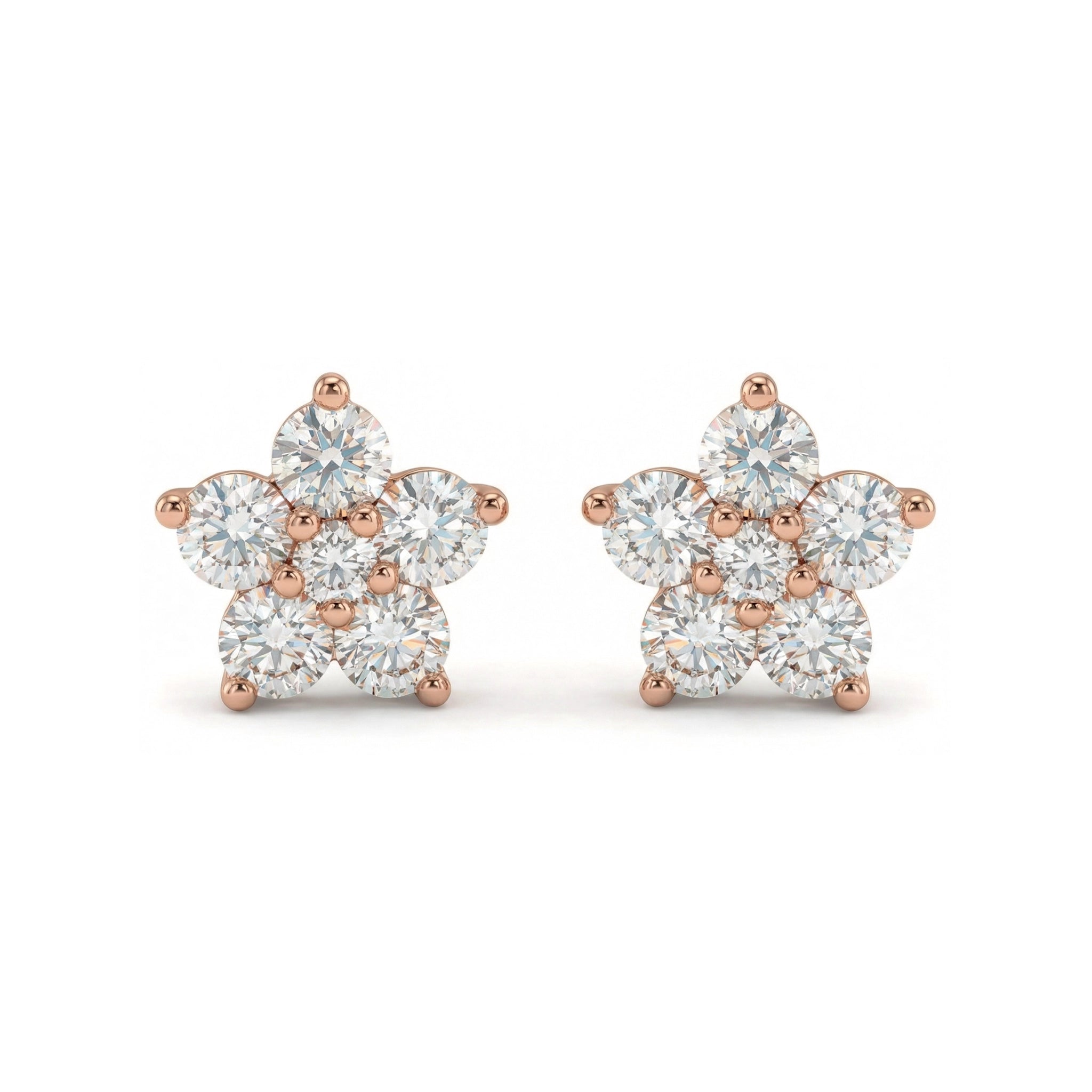 BeBling 14K Yellow Gold Diamond Flower Stud Earrings front view - rose gold