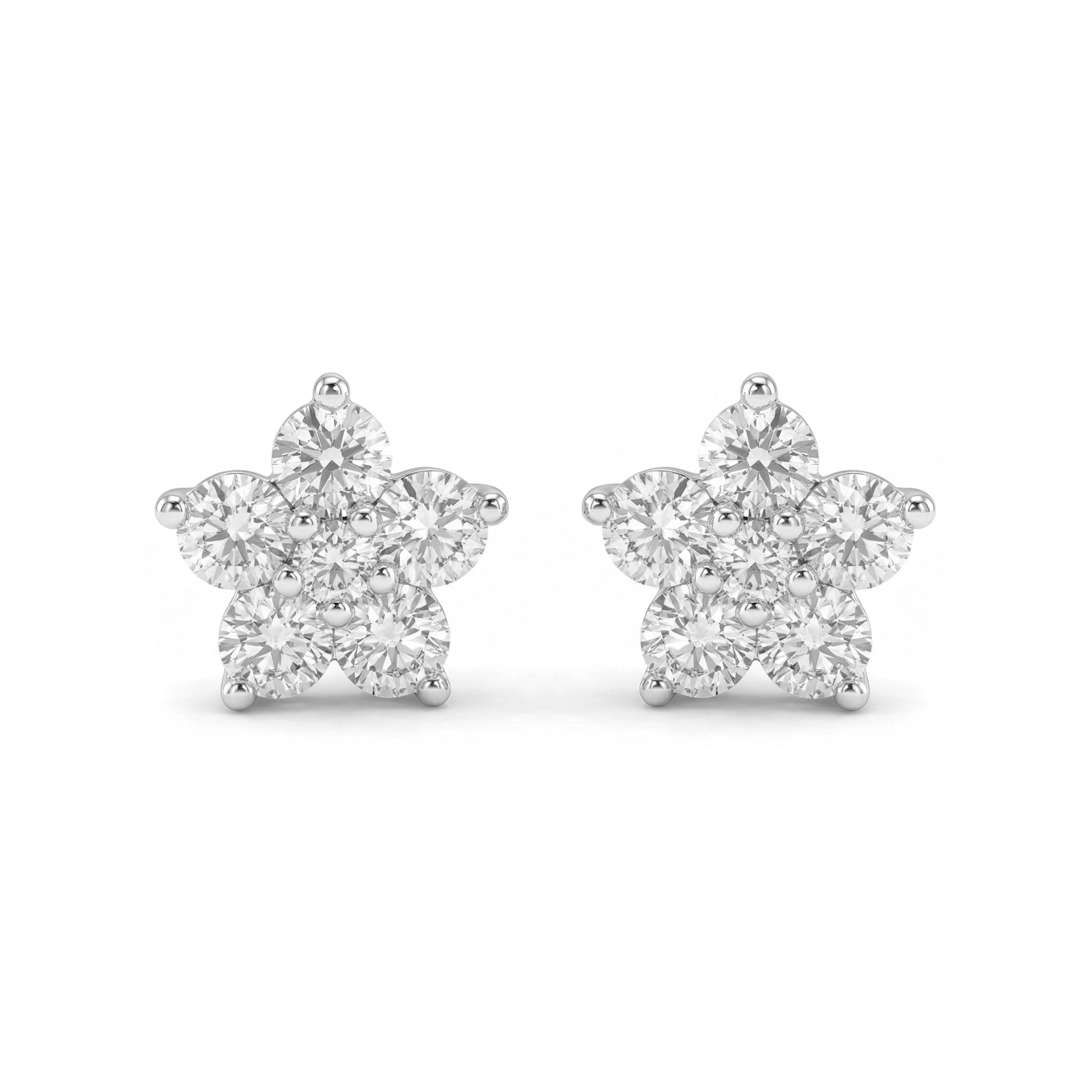 BeBling 14K Yellow Gold Diamond Flower Stud Earrings front view - white gold