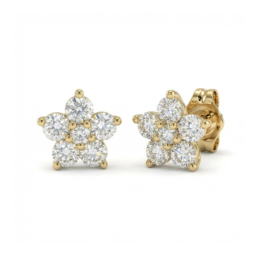 BeBling 14K Yellow Gold Diamond Flower Stud Earrings side view