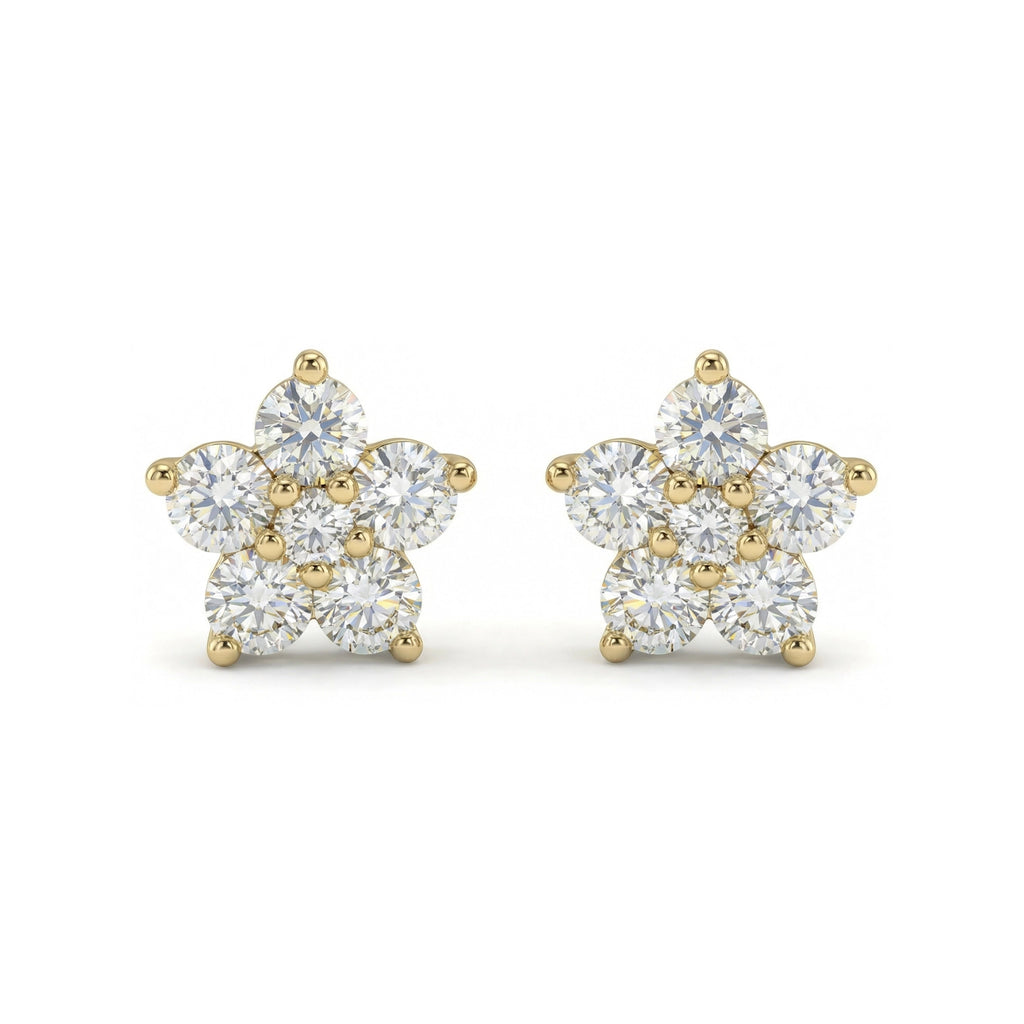 BeBling 14K Yellow Gold Diamond Flower Stud Earrings front view