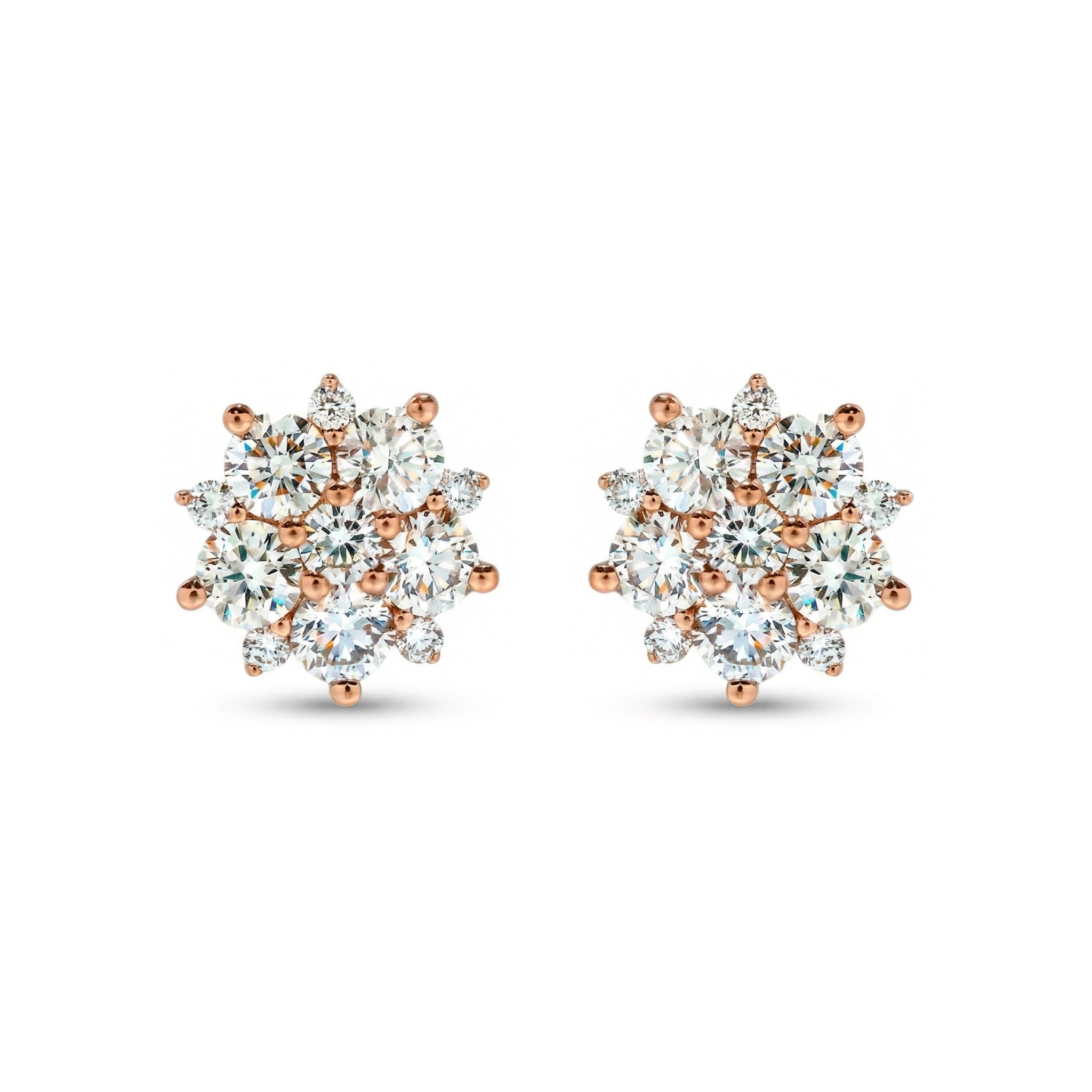BeBling 14K Yellow Gold Diamond Flower Stud Earrings - front view - rose gold