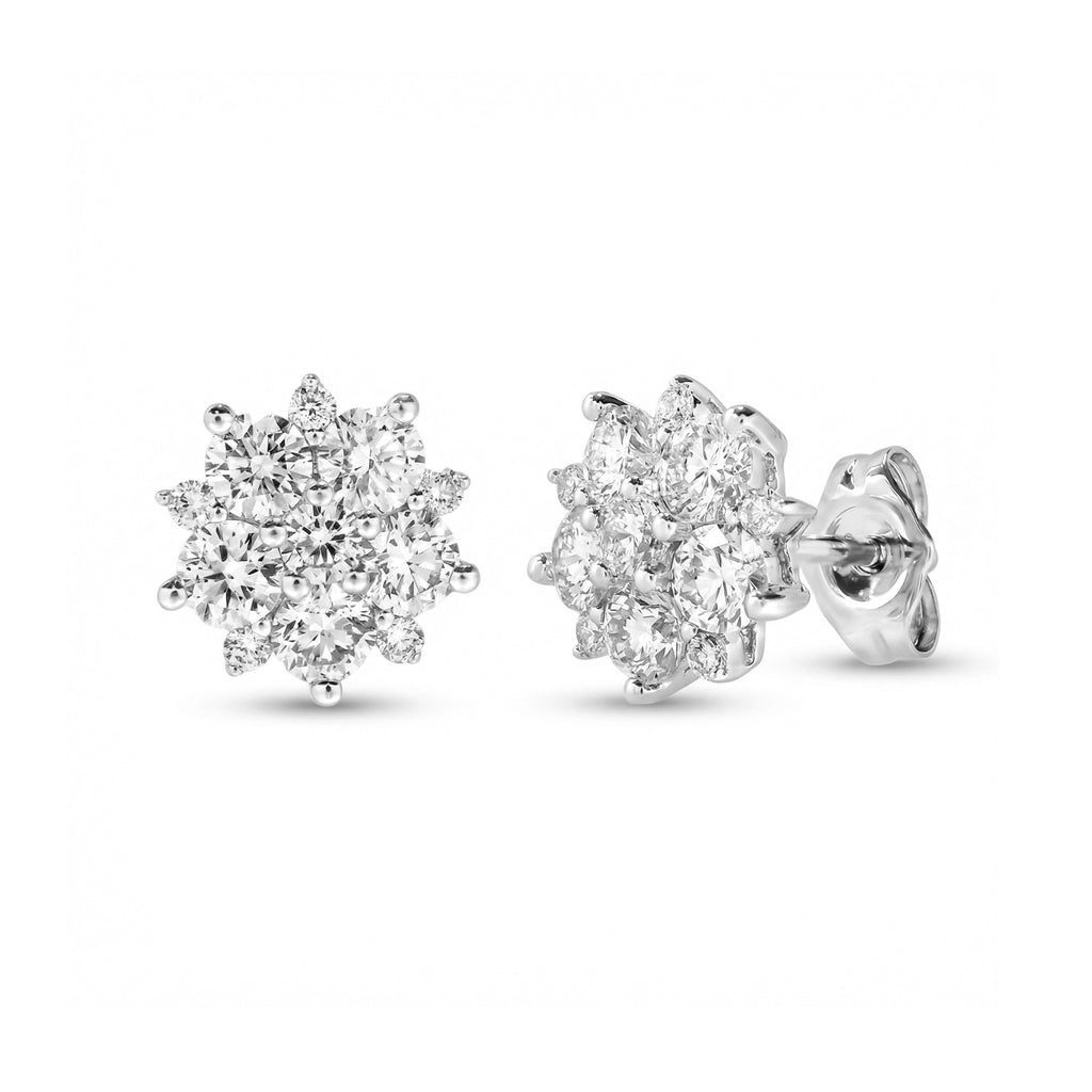 BeBling 14K Yellow Gold Diamond Flower Stud Earrings - side view