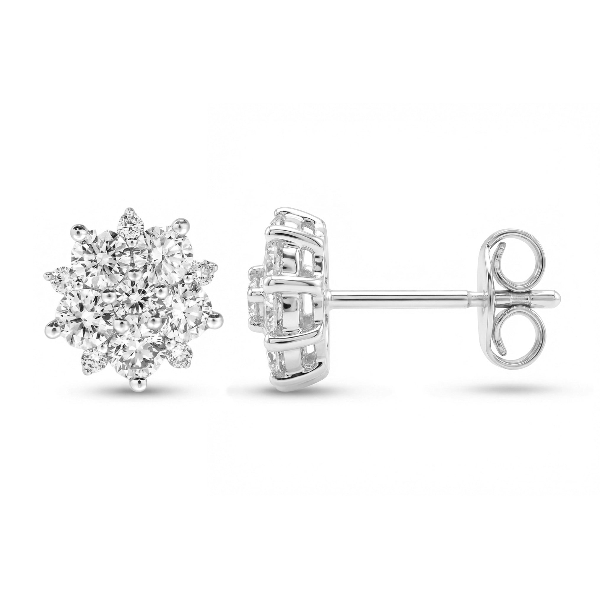 BeBling 14K Yellow Gold Diamond Flower Stud Earrings - side view