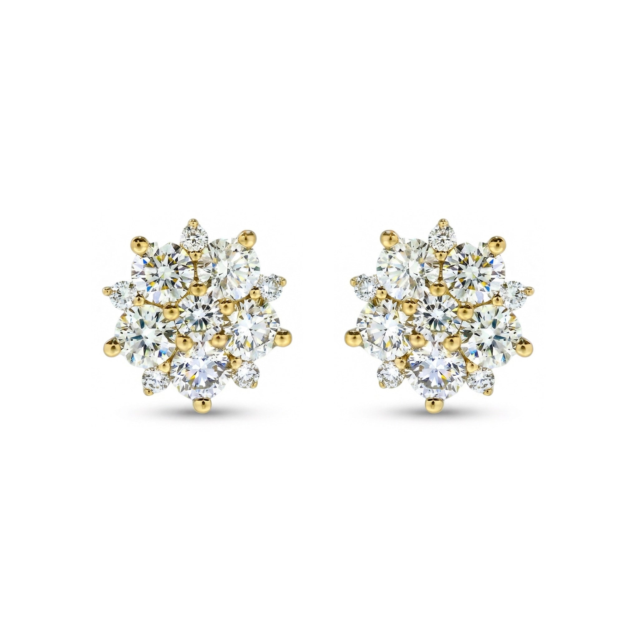 BeBling 14K Yellow Gold Diamond Flower Stud Earrings - front view - yellow gold