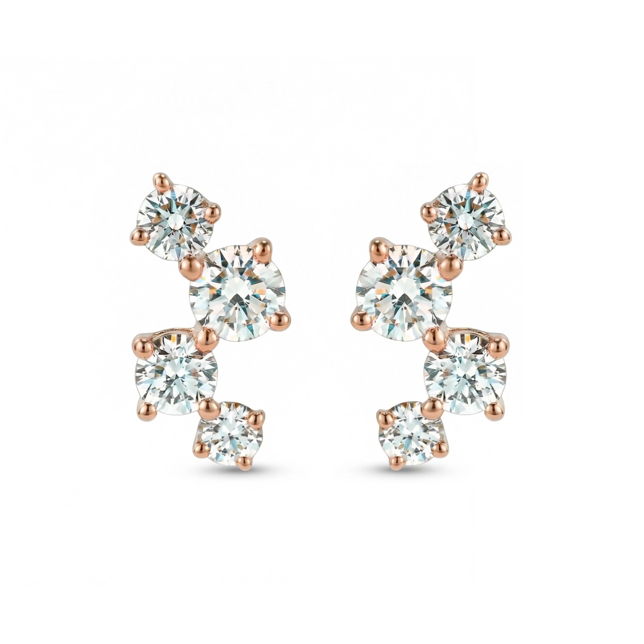 BeBling 14K White Gold 4 Stone Diamond Stud Earrings front view - rose gold