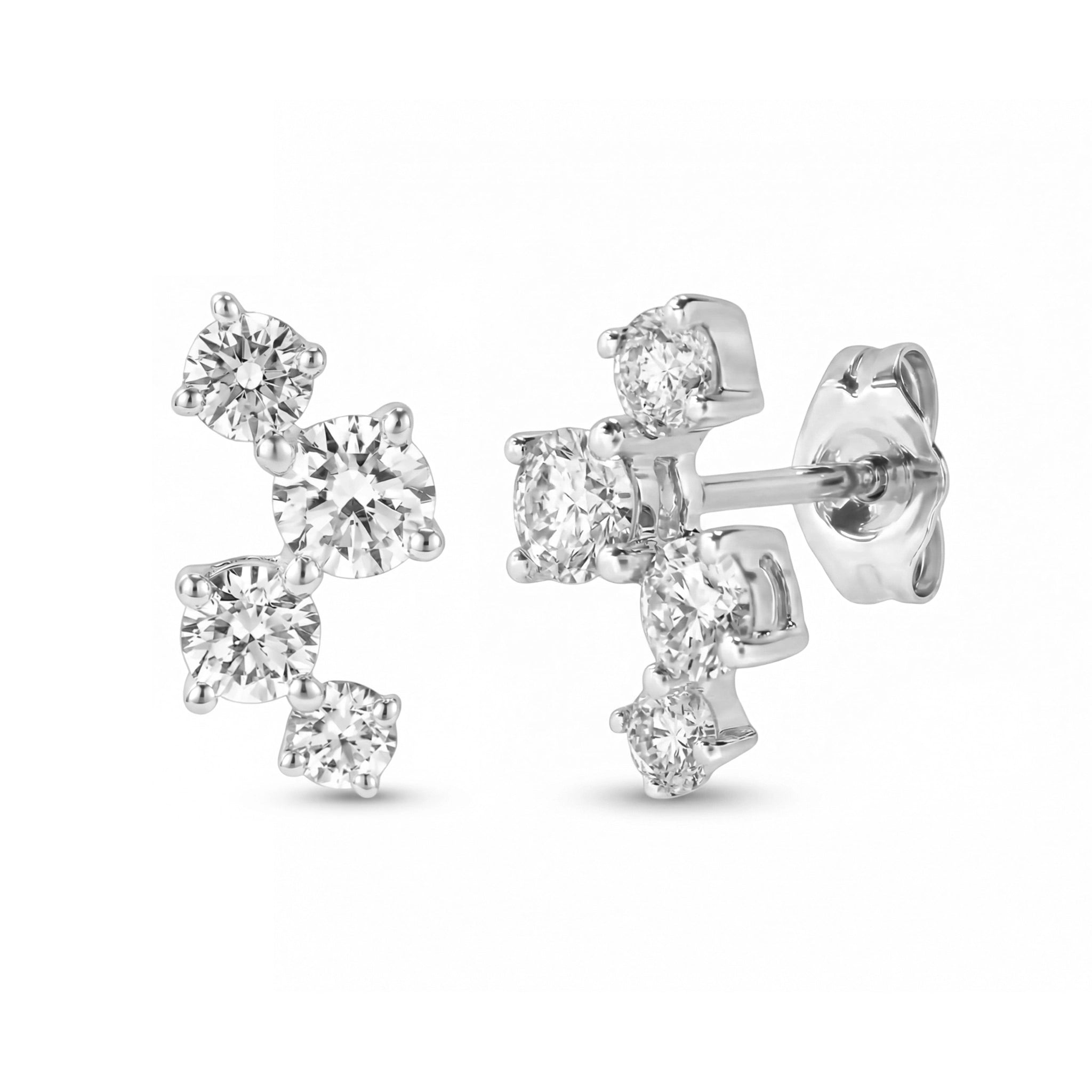 BeBling 14K White Gold 4 Stone Diamond Stud Earrings side view