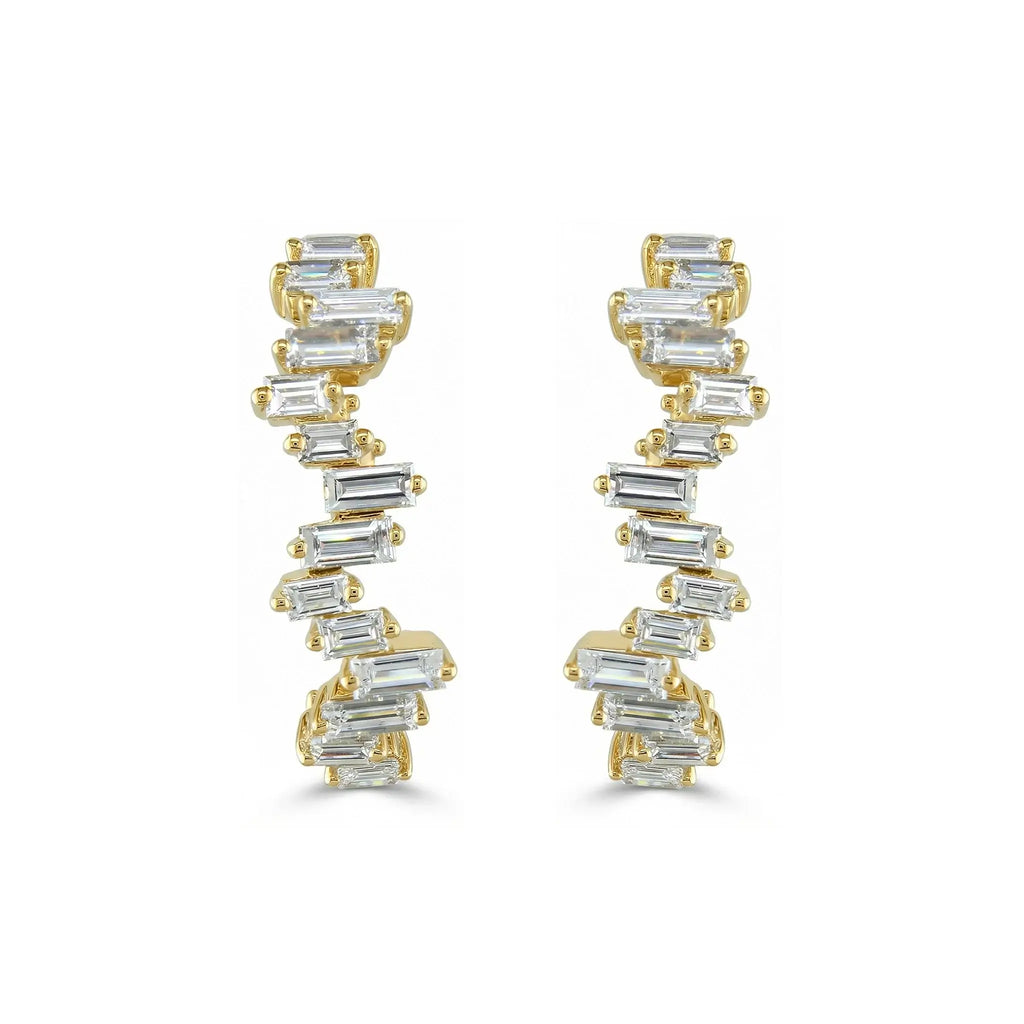 14K Yellow Gold Baguette Cut Diamond Inside-Out Hoop Earrings
