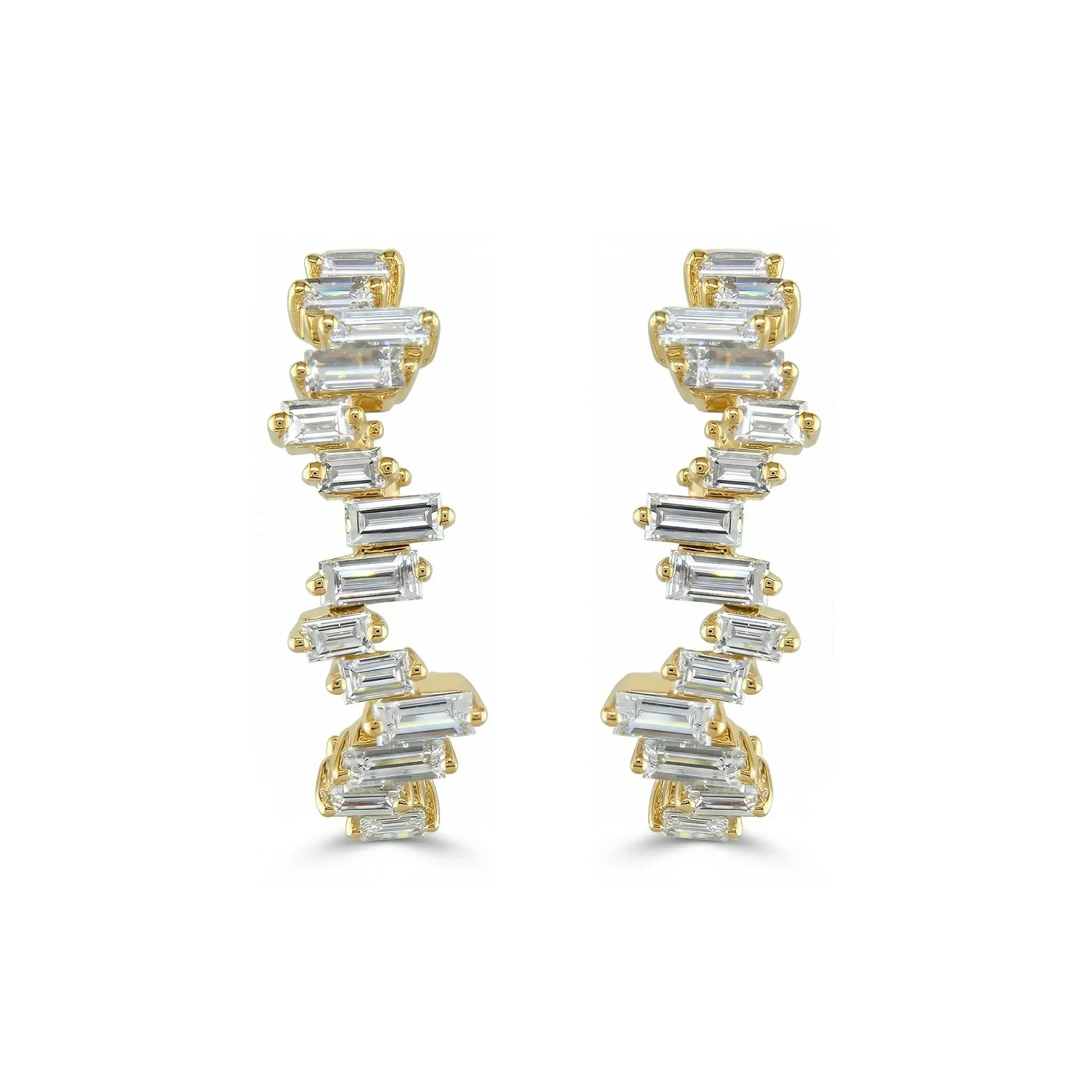 14K Yellow Gold Baguette Cut Diamond Inside-Out Hoop Earrings