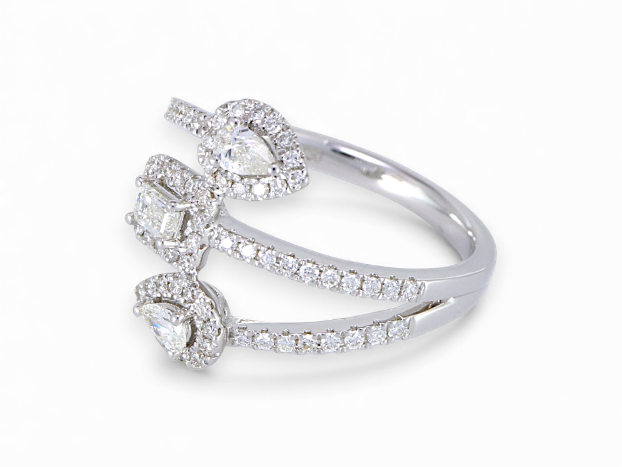 18K White Gold Baguette Pear Cut Diamond Anniversary Ring