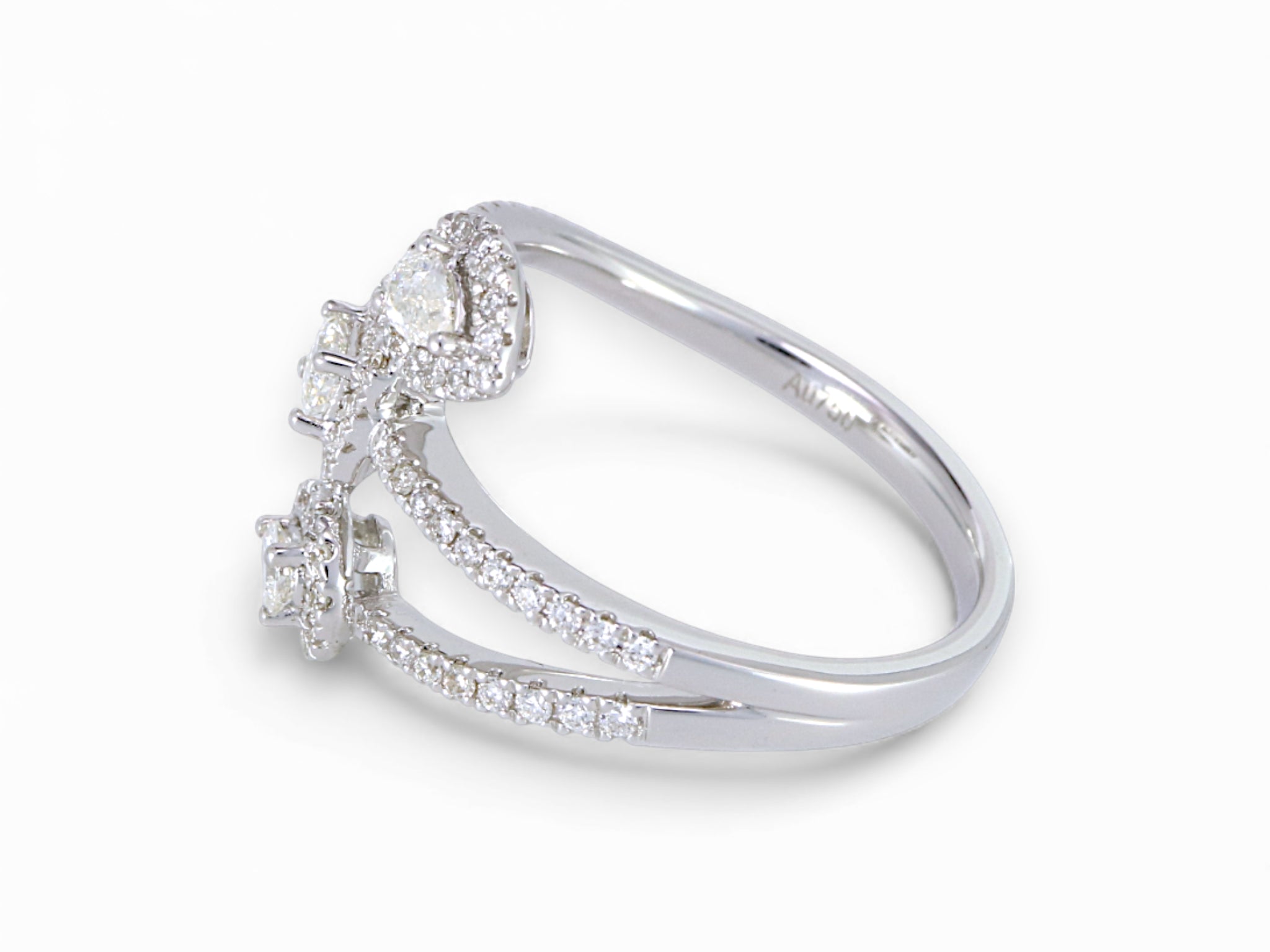 18K White Gold Baguette Pear Cut Diamond Anniversary Ring