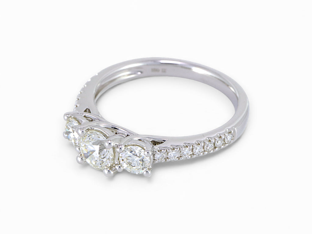 18K White Gold 3 Stone Diamond Engagement Ring