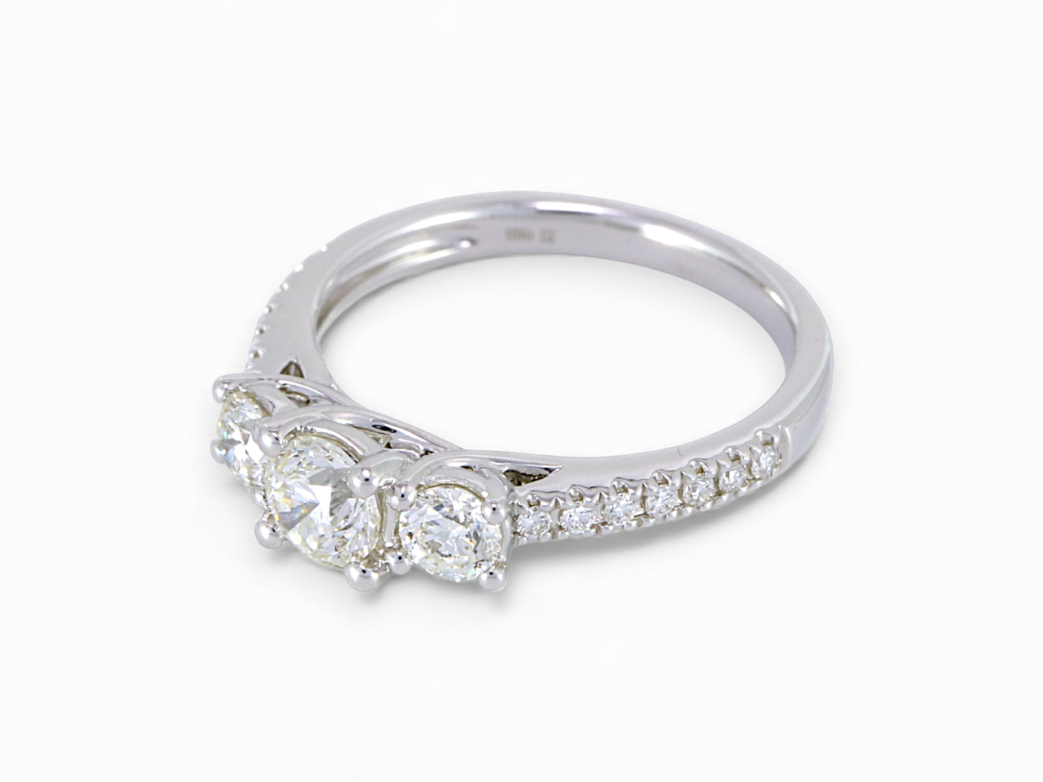 18K White Gold 3 Stone Diamond Engagement Ring