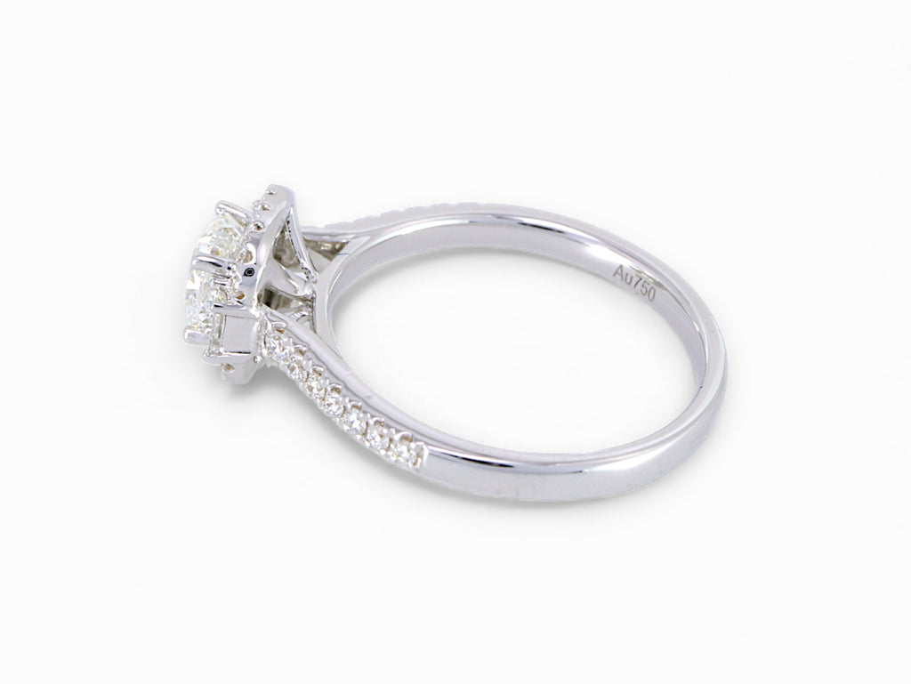 18K White Gold Cushion Baguette Cut Diamond Engagement Ring