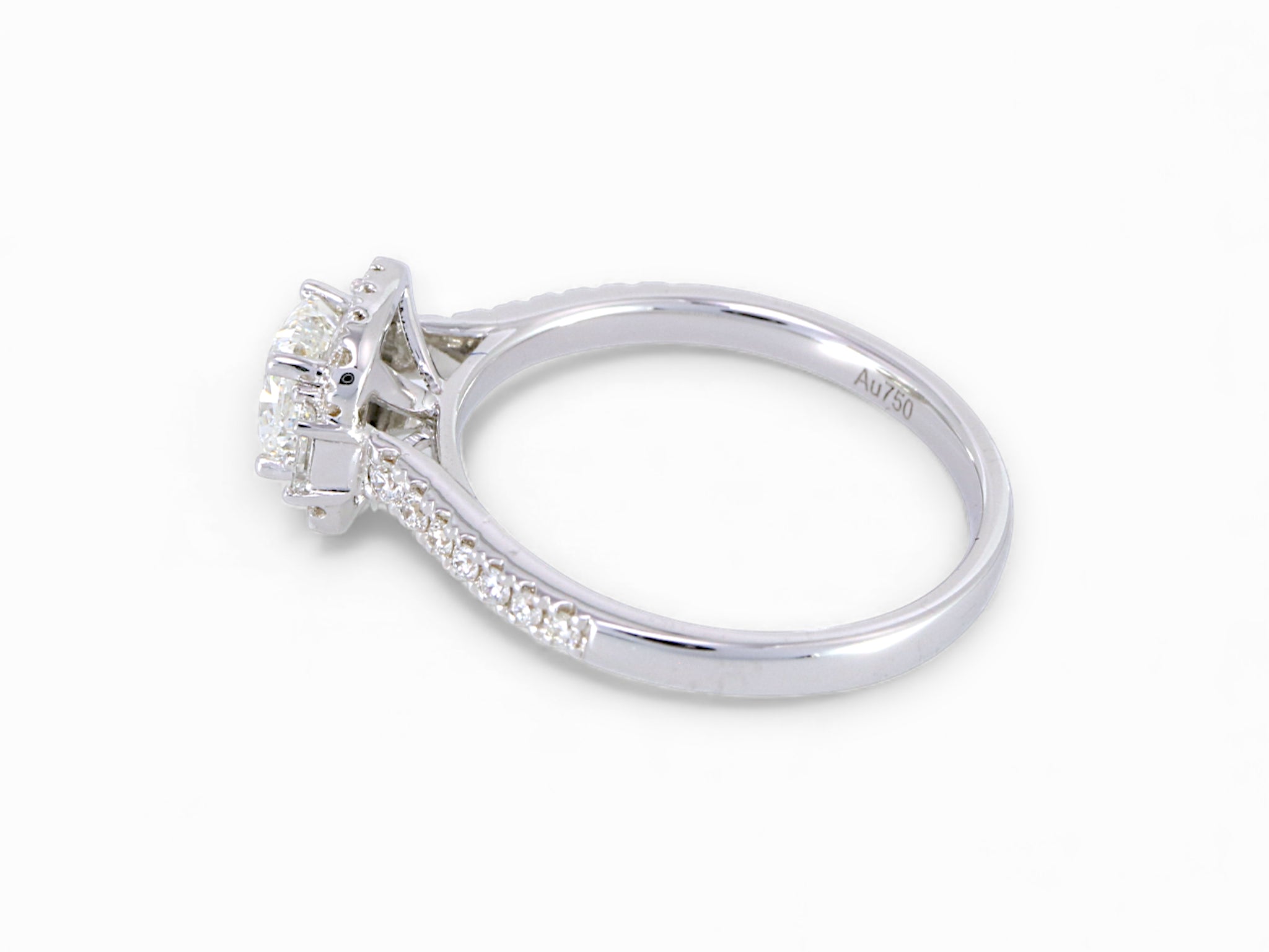 18K White Gold Cushion Baguette Cut Diamond Engagement Ring