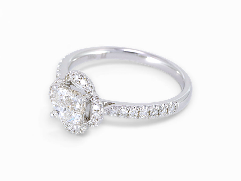 18K White Gold Clover Princess Cut Diamond Ring