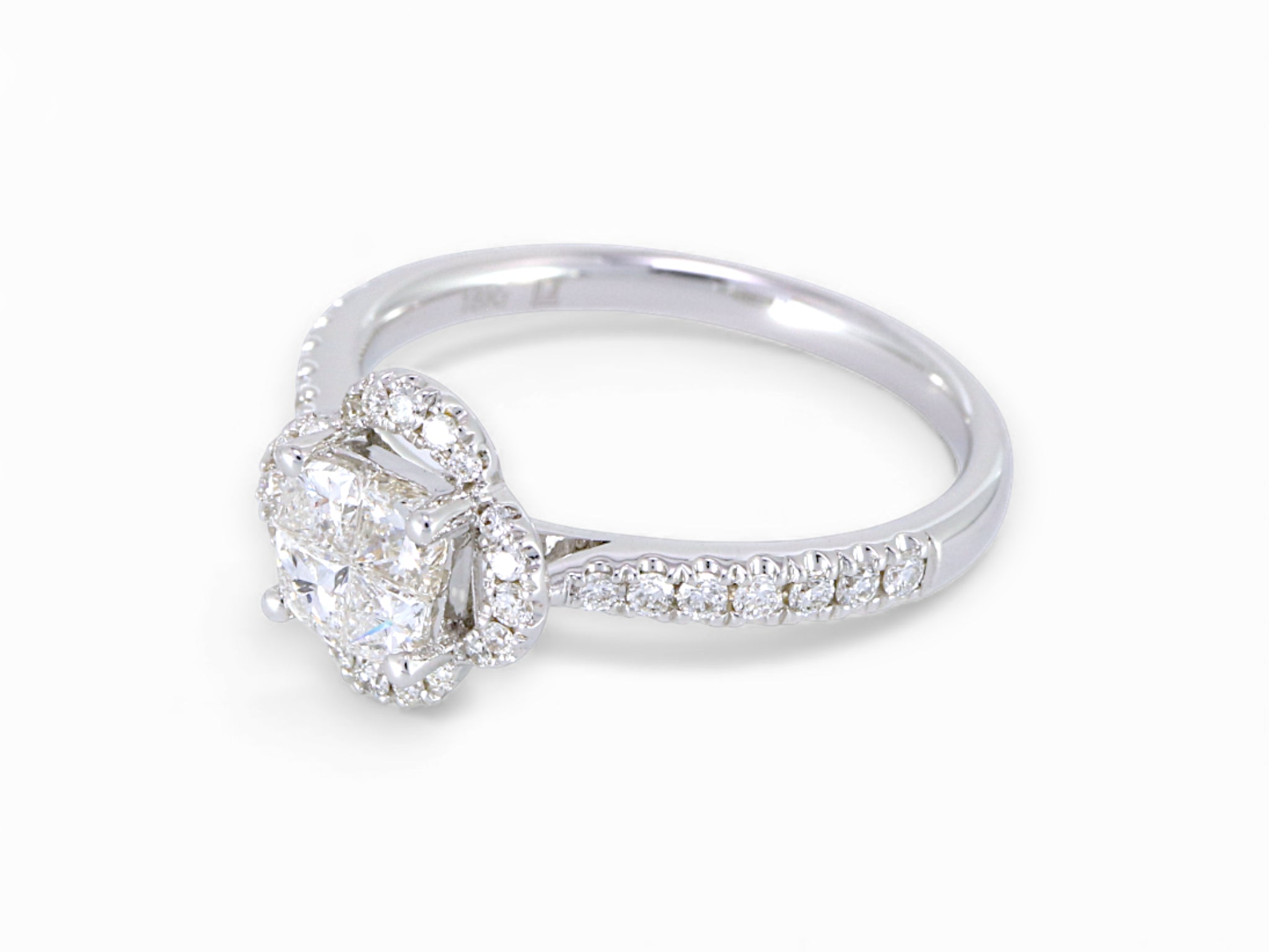 18K White Gold Clover Princess Cut Diamond Ring