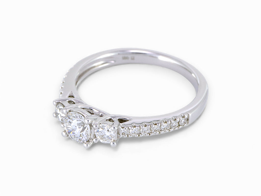 18K White Gold 3 Stone Diamond Engagement Ring