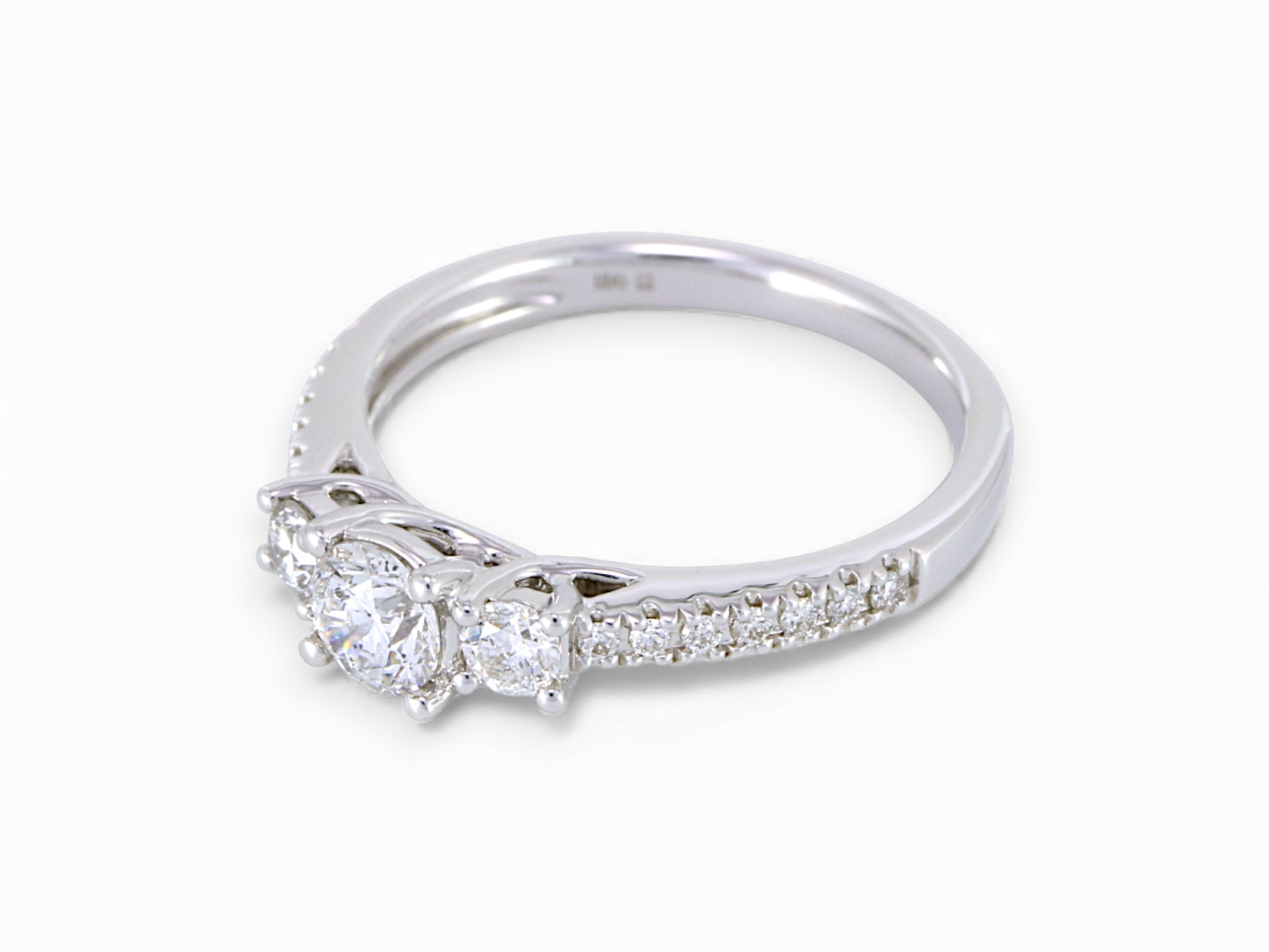 18K White Gold 3 Stone Diamond Engagement Ring