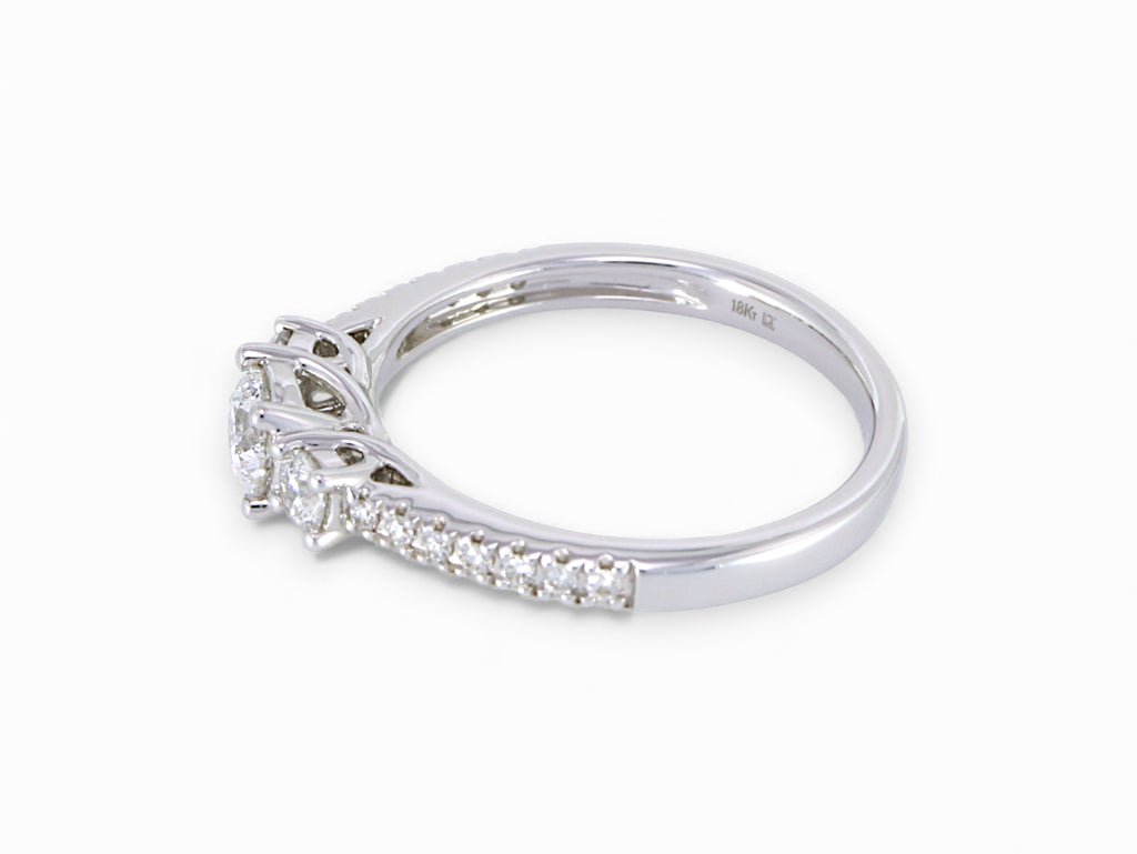 18K White Gold 3 Stone Diamond Engagement Ring