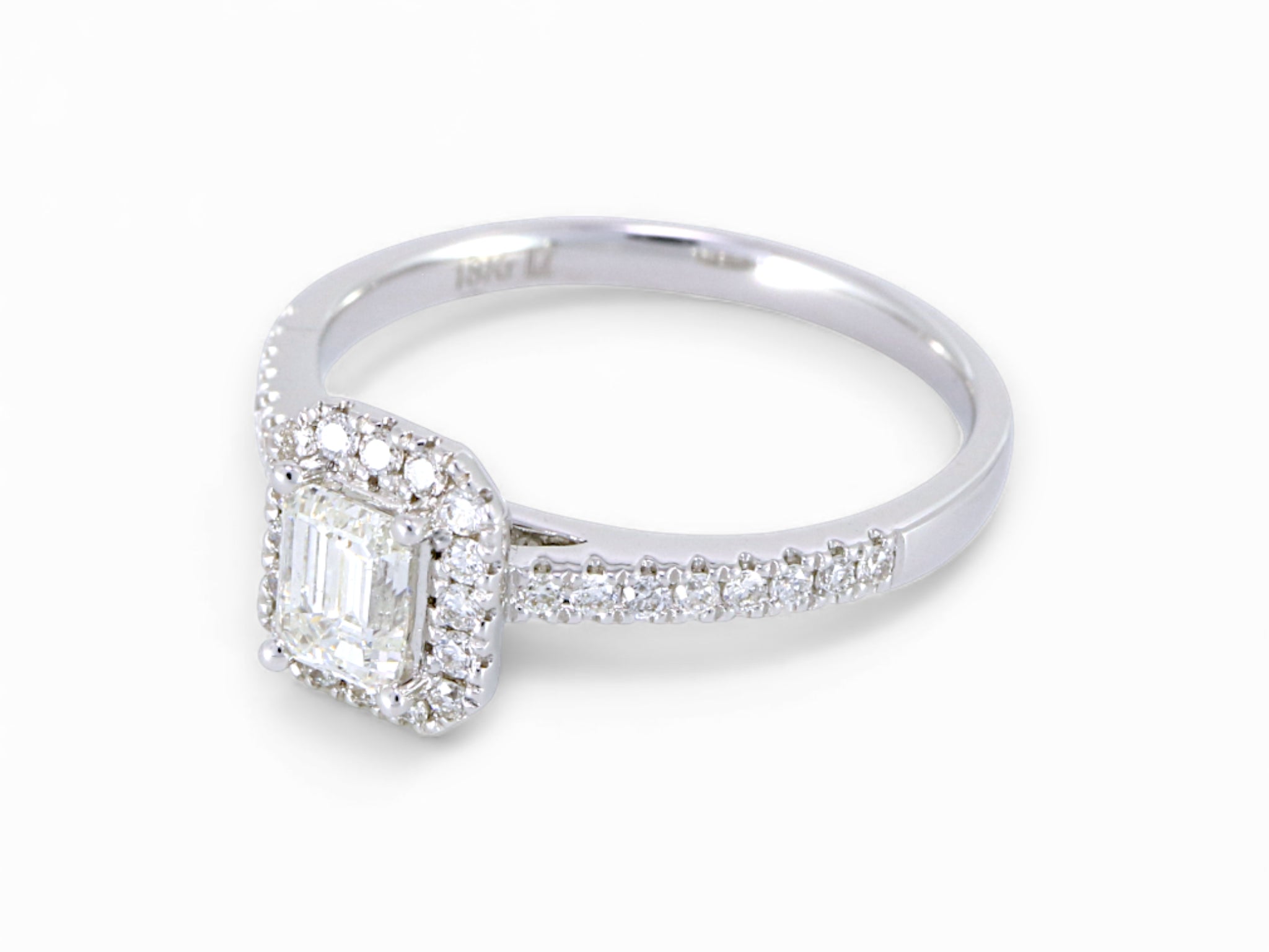 18K White Gold Baguette Cut Diamond Halo Engagement Ring