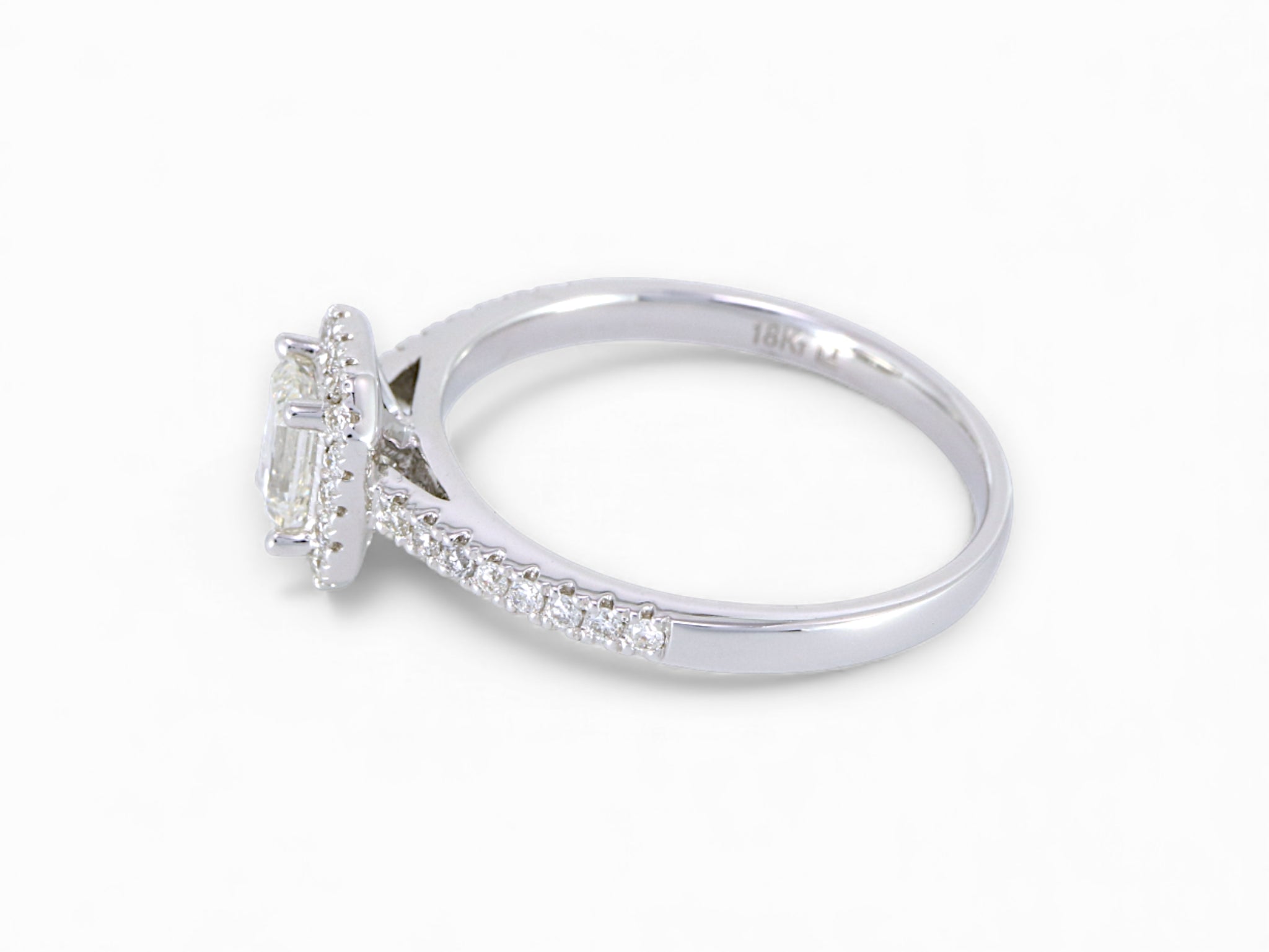 18K White Gold Baguette Cut Diamond Halo Engagement Ring