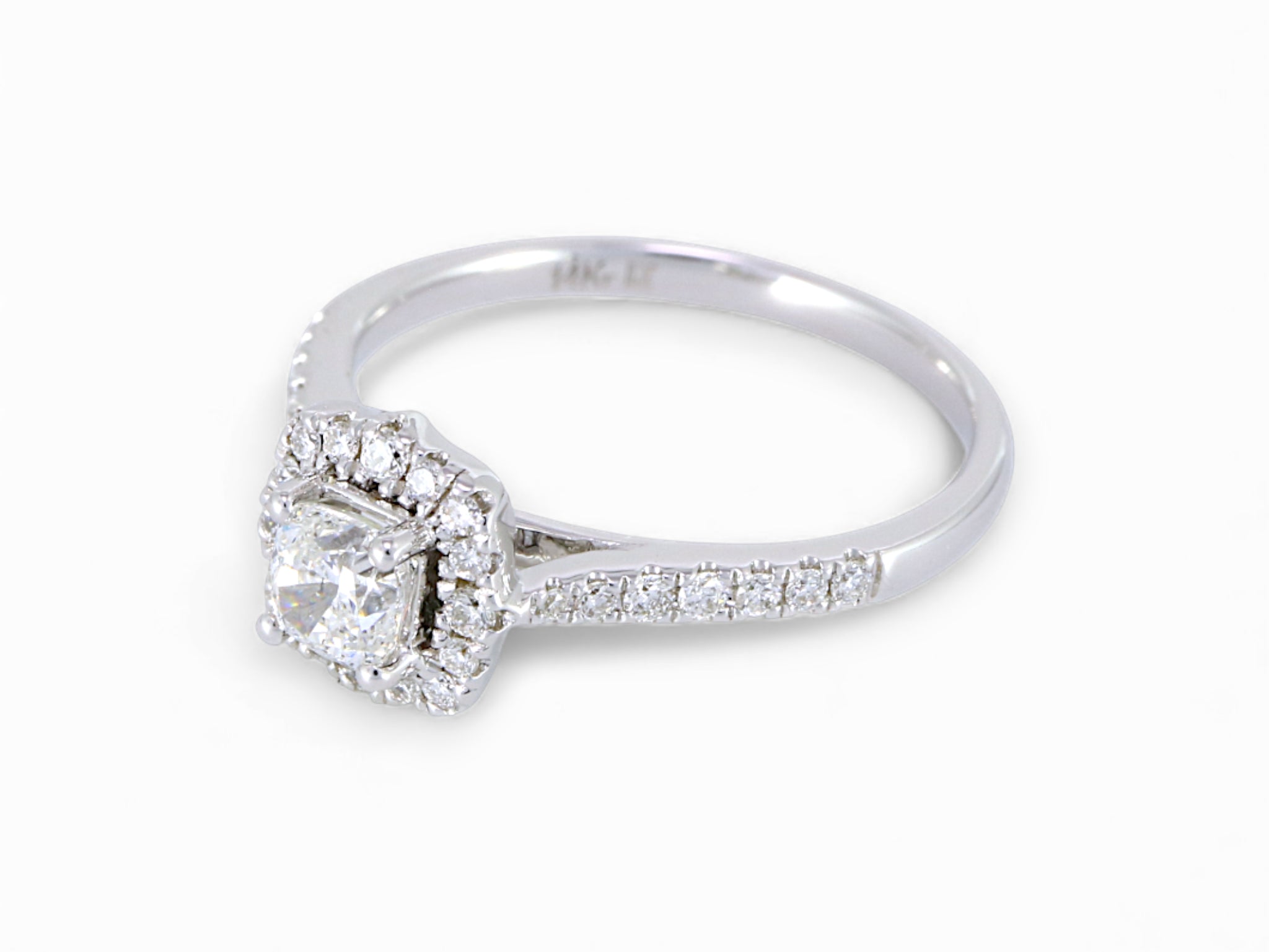 18K White Gold Cushion Cut Diamond Halo Engagement Ring