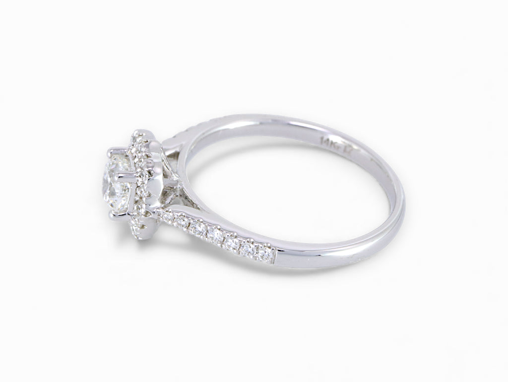 18K White Gold Cushion Cut Diamond Halo Engagement Ring