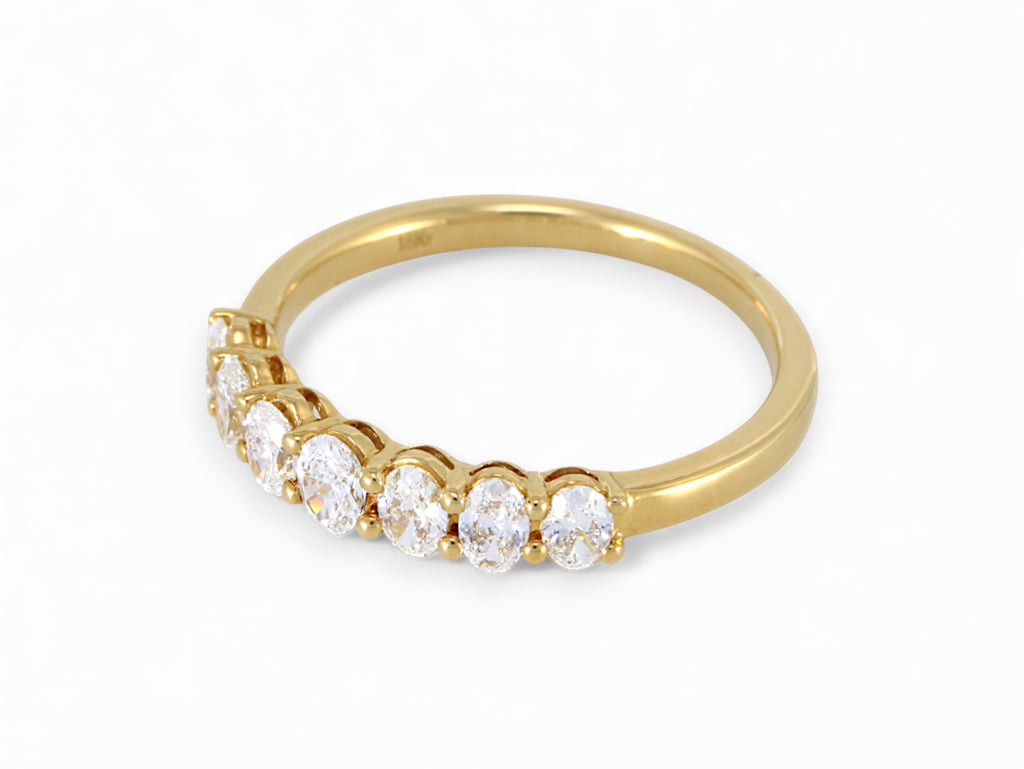 18K Yellow Gold 7 Stone Oval Cut Diamond Half Eternity Ring