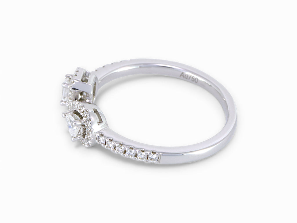 18K White Gold Baguette Pear Cut Diamond Halo Ring