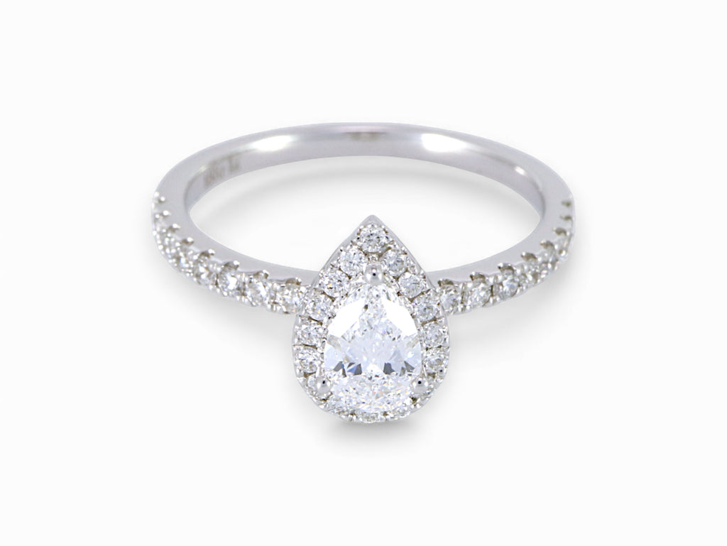 18K White Gold Pear Cut Diamond Halo Engagement Ring