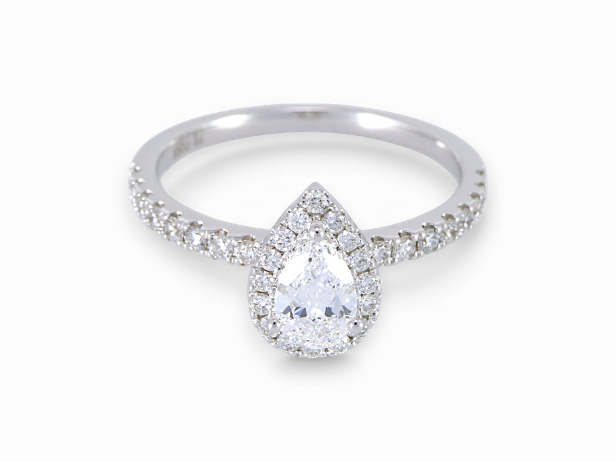 18K White Gold Pear Cut Diamond Halo Engagement Ring