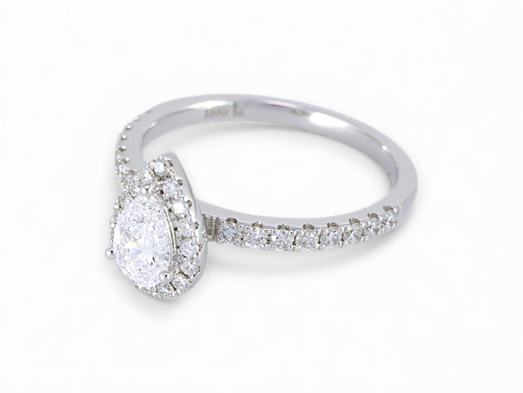 18K White Gold Pear Cut Diamond Halo Engagement Ring