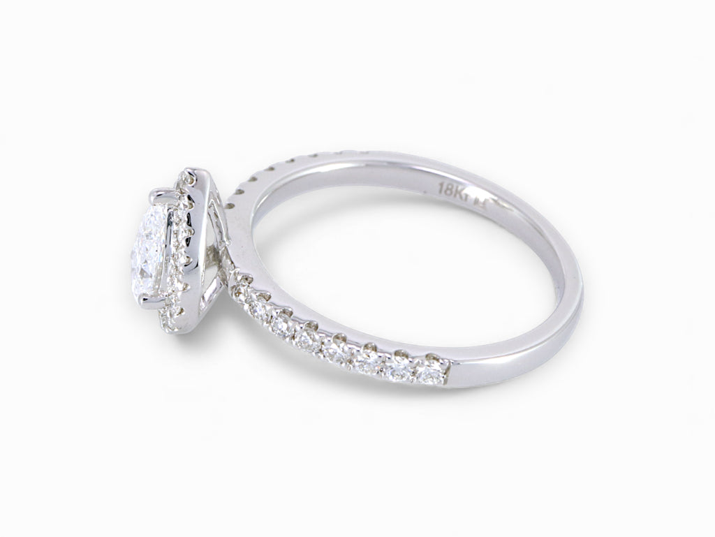 18K White Gold Pear Cut Diamond Halo Engagement Ring
