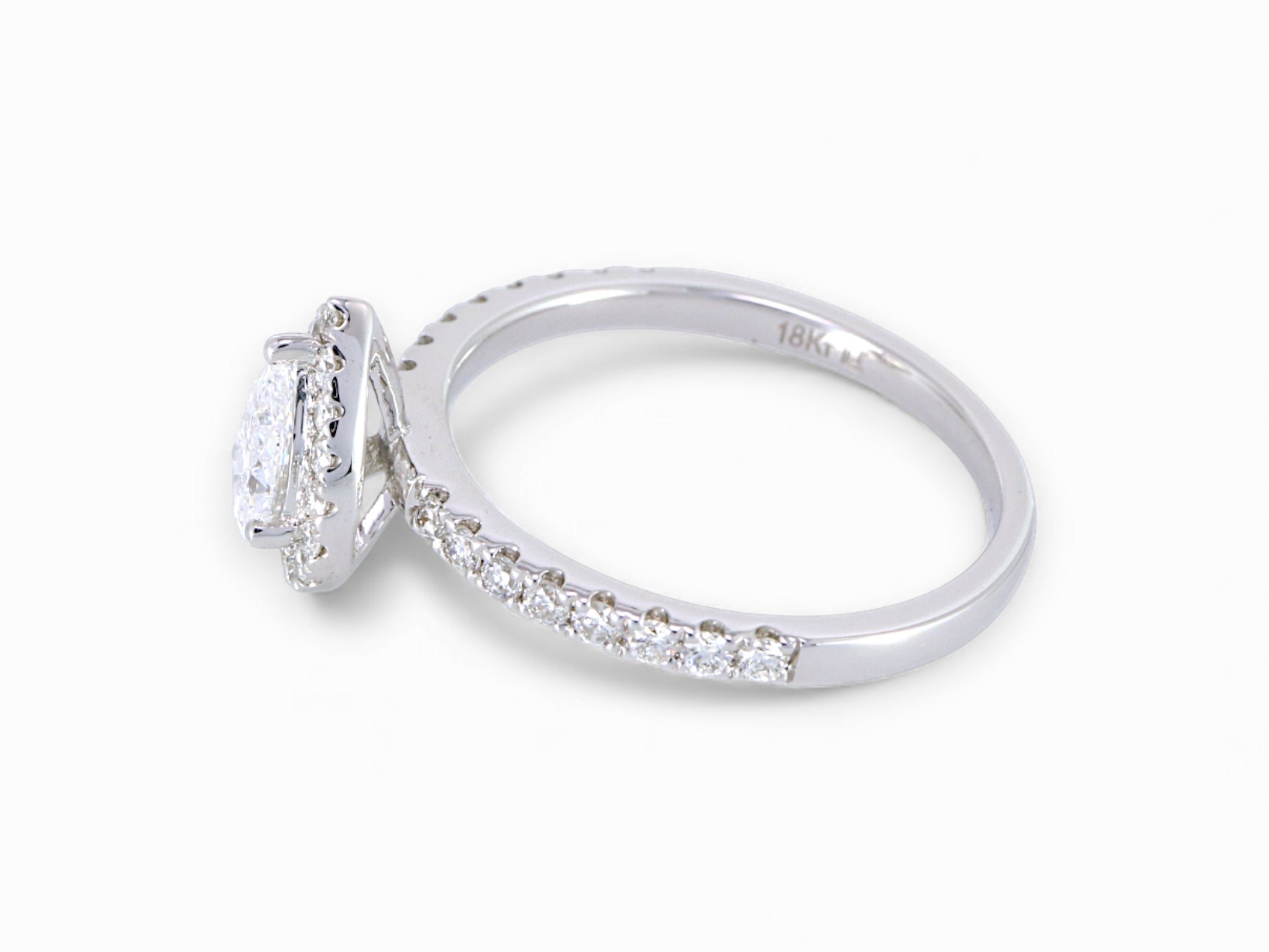 18K White Gold Pear Cut Diamond Halo Engagement Ring