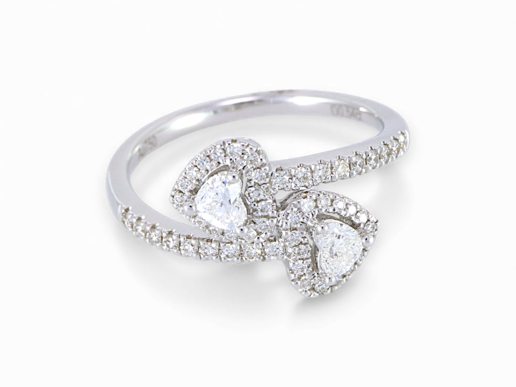 18K White Gold Double Heart Diamond Ring