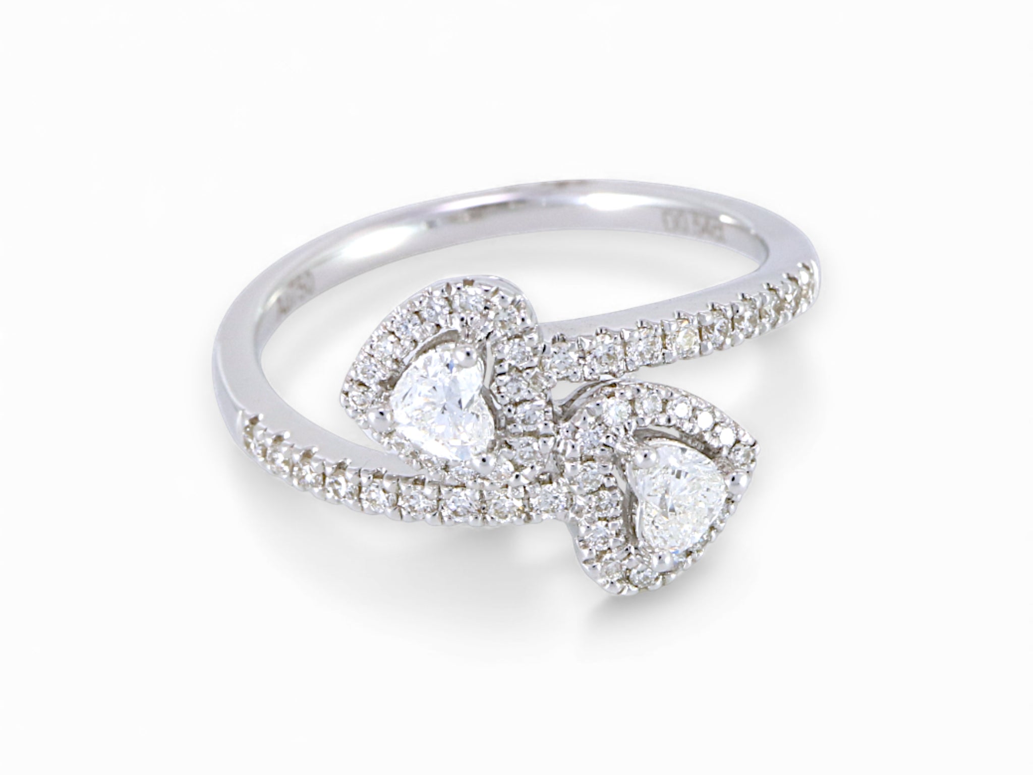 18K White Gold Double Heart Diamond Ring