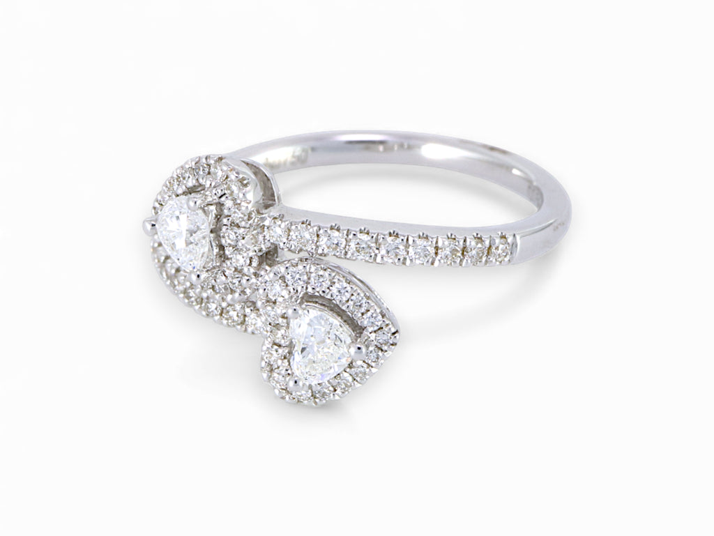 18K White Gold Double Heart Diamond Ring