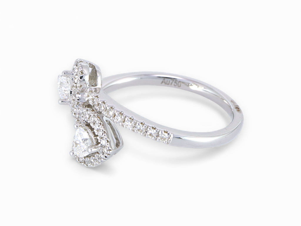 18K White Gold Double Heart Diamond Ring
