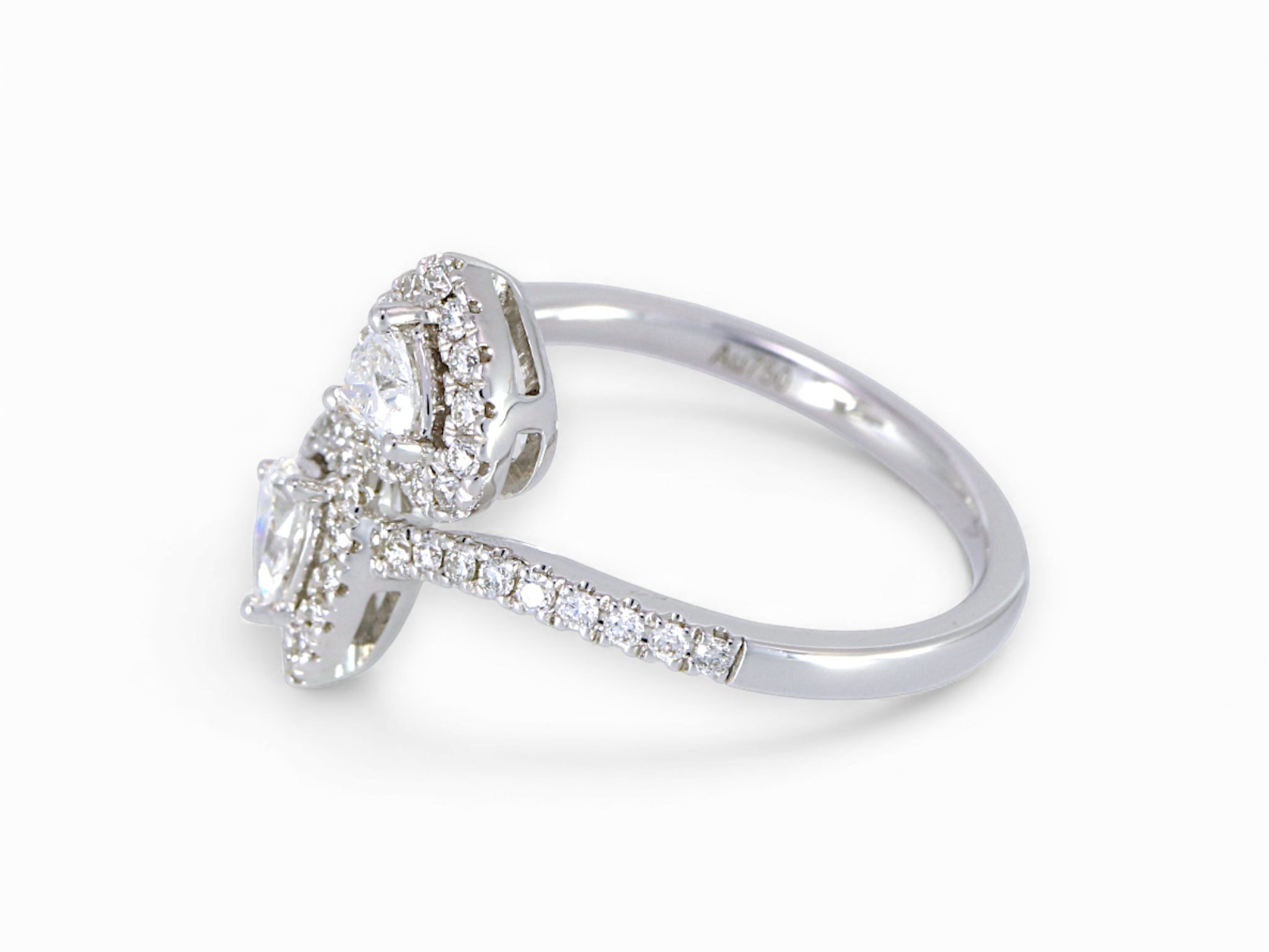 18K White Gold 2 Stone Heart and Pear Cut Diamond Ring