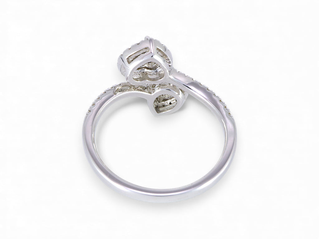 18K White Gold 2 Stone Heart and Pear Cut Diamond Ring