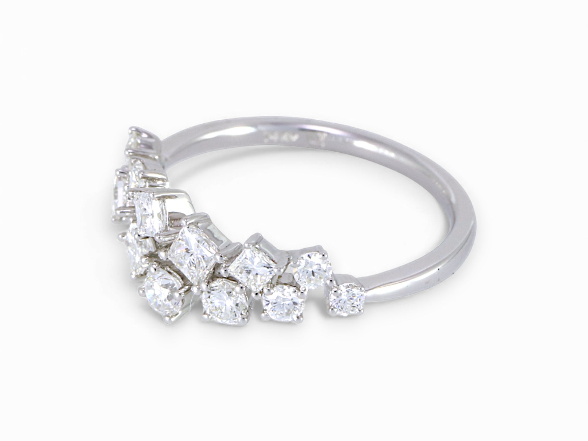 18K White Gold Princess Cut Diamond Cluster Ring