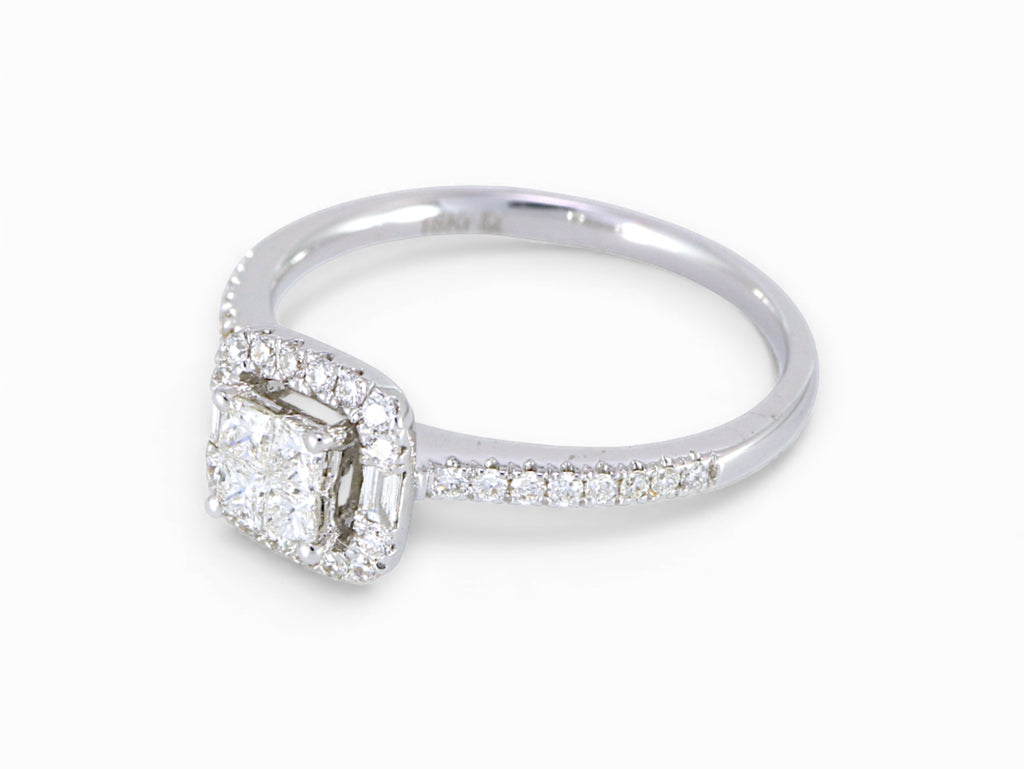 18K White Gold Princess and Baguette Cut Diamond Engagement Ring