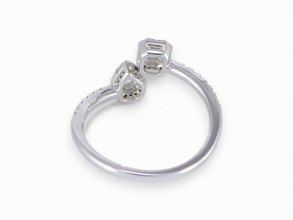 18K White Gold Pear and Baguette Cut Diamond Halo Ring