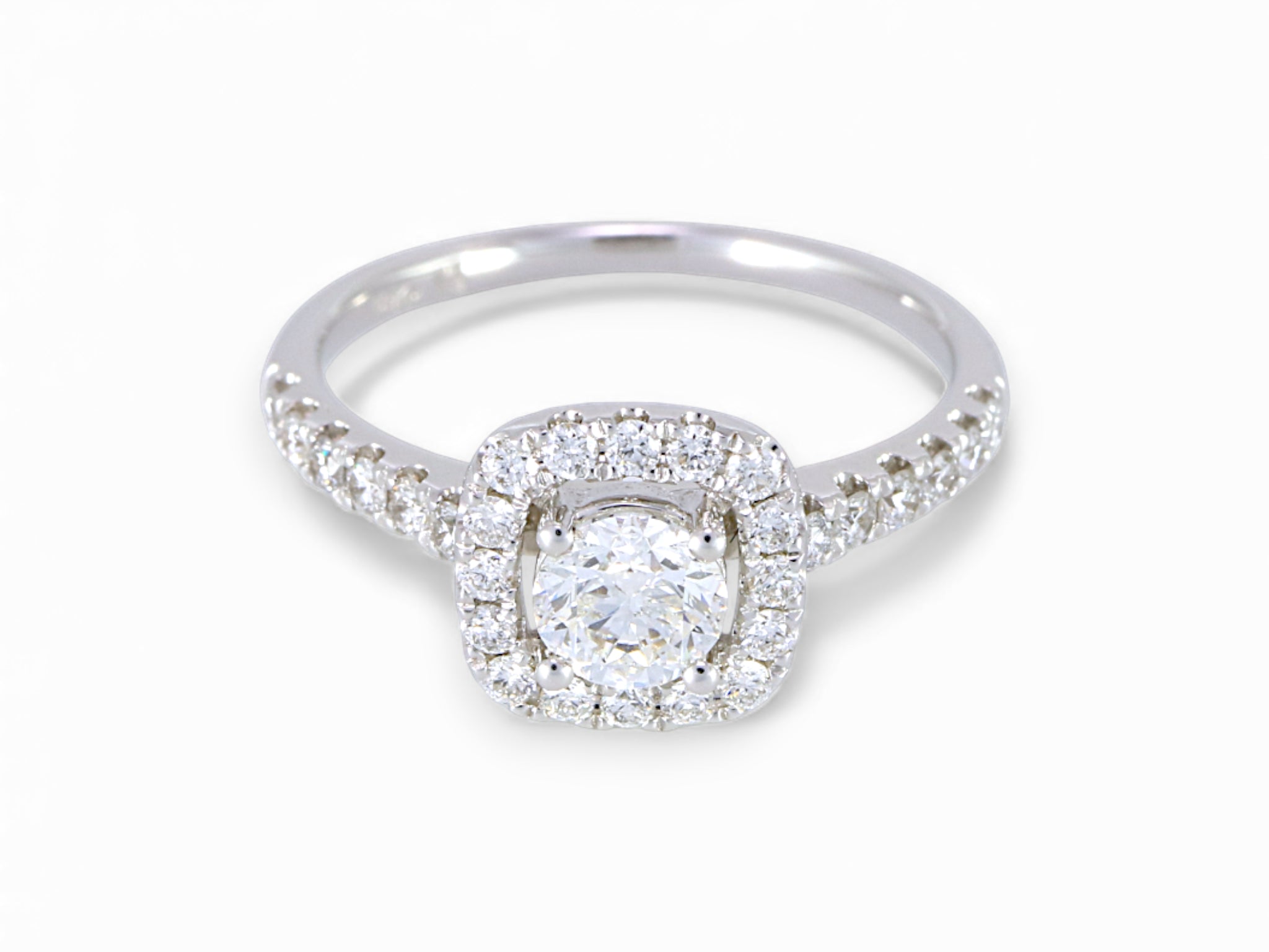 18K White Gold Round Brilliant Diamond Halo Engagement Ring